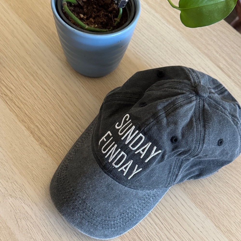 "Sunday Funday" Embroidered Washed Black Baseball Cap